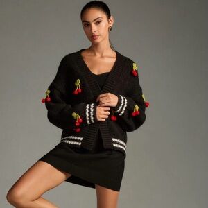 anthropologie maeve 3D cherry cardigan